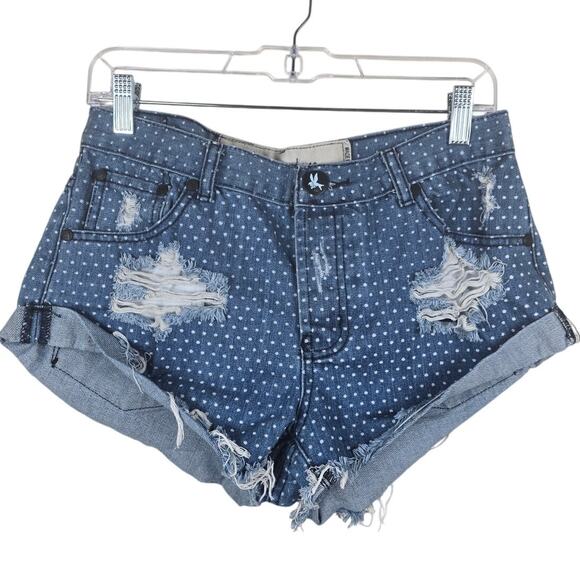 One Teaspoon Bandit Relaxed Fit Button Fly Polka Dot Rolled Hem Jean Shorts 26 - Picture 1 of 5